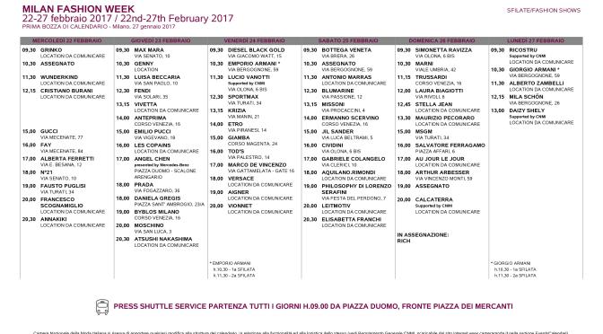 Milano fashion week 22-27 febbraio 2017